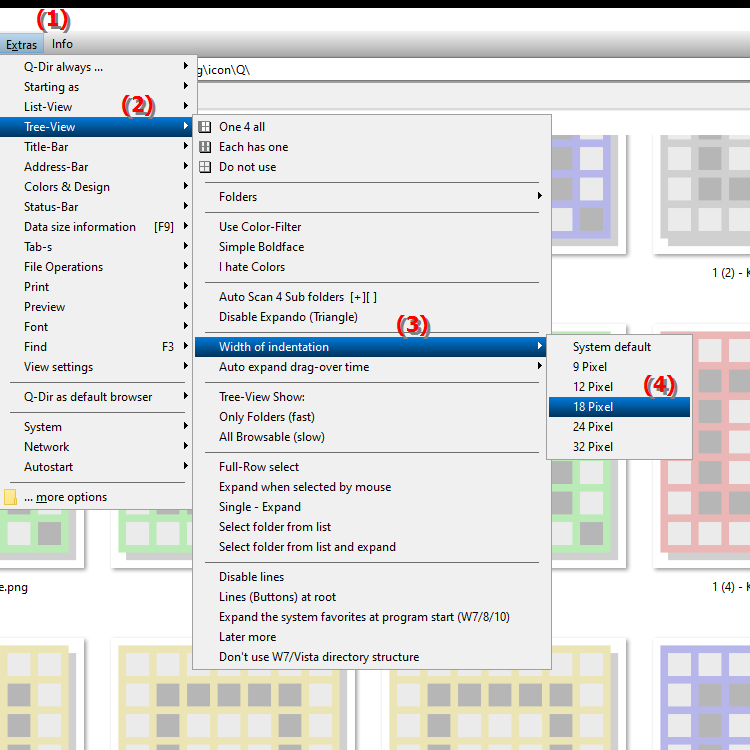 How can I set the button indentation to 18 pixels